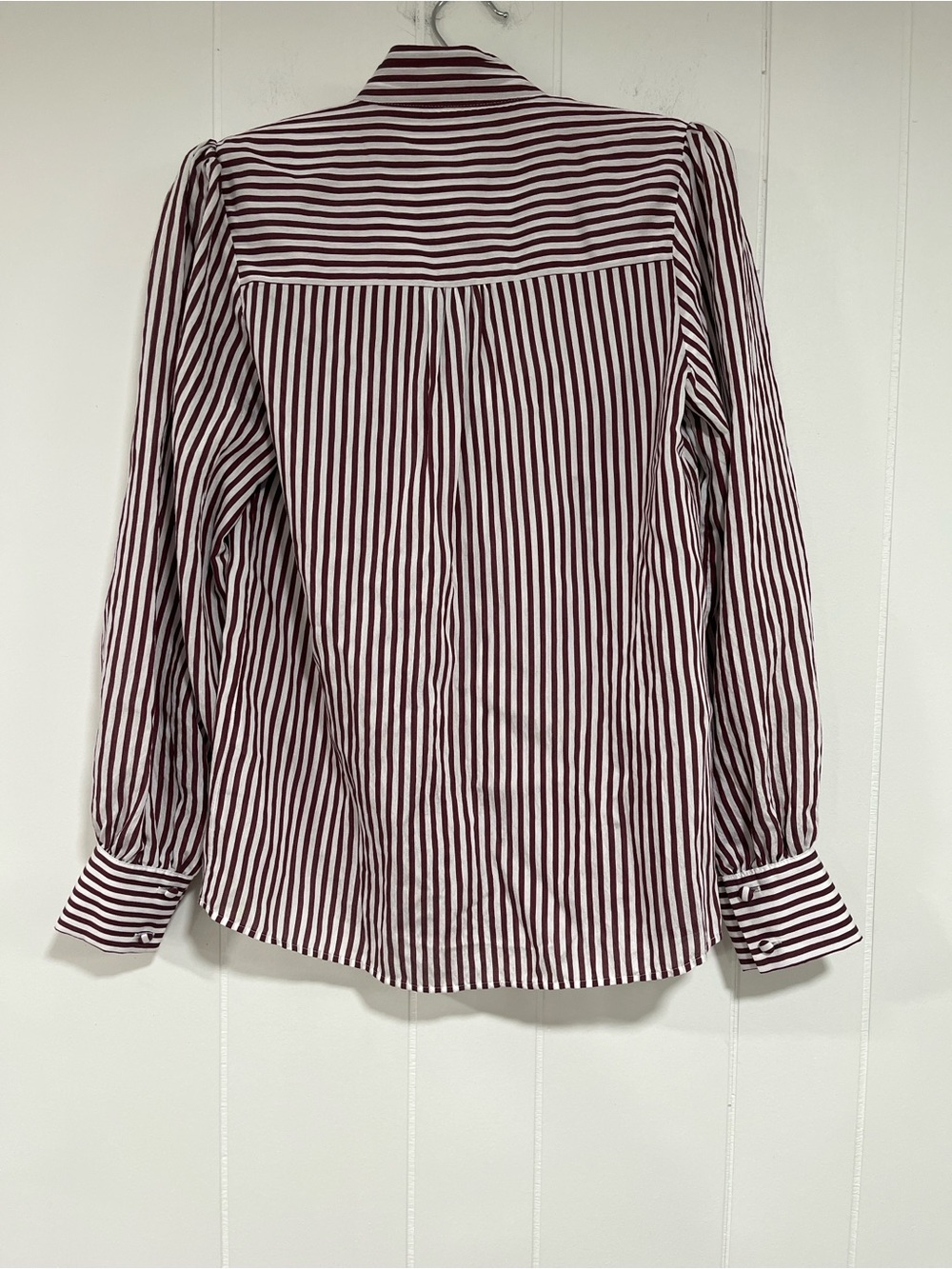 Anthropologie Maeve Tie Neck Blouse XXS Burgundy Stripe Office Career Parisian - Picture 10 of 13